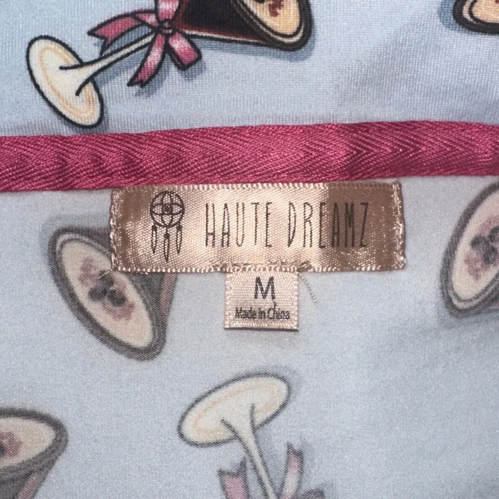 Haute Dreamz Blue Cocktail Martini Print Pajama Sleepwear Set Womens Size M